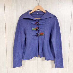 Haiku Cardigan Sweater Purple Toggle Button Tight Knit Lagenlook Sweater